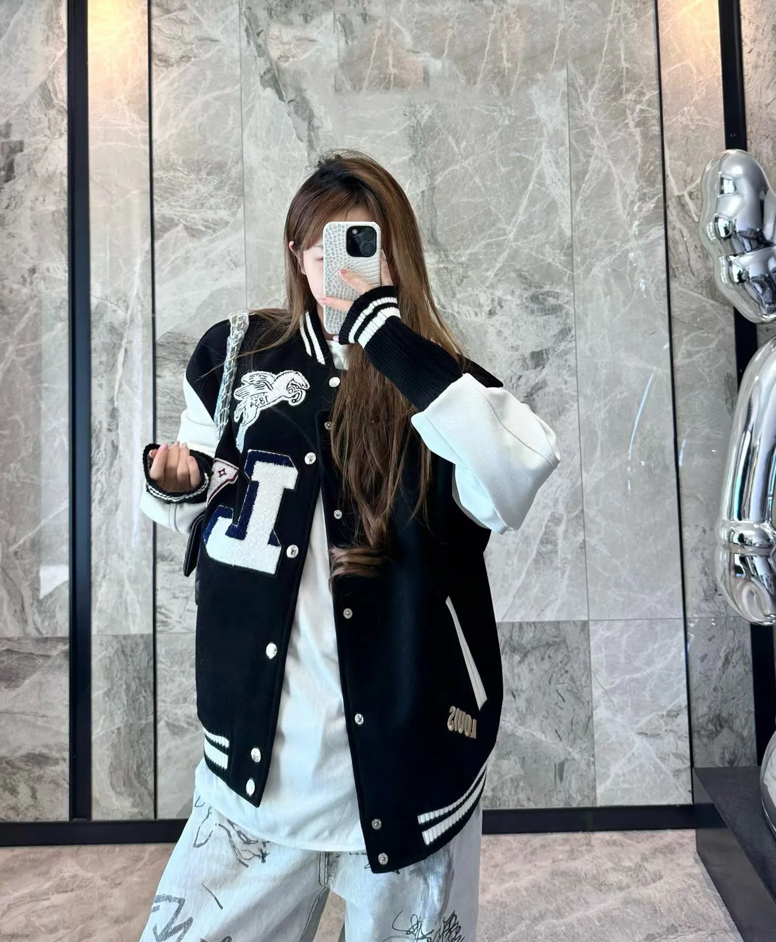 Louis Vuitton/Louis Vuitton 24Fw Pegasus towel embroidered baseball jacket